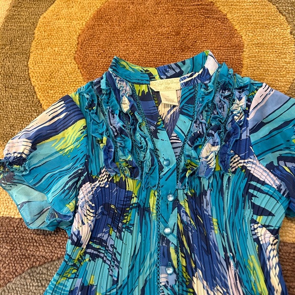 10 for $15 Y2K Style Vintage Sheer Printed Button Down Blouse Top Petite Small - Picture 2 of 5